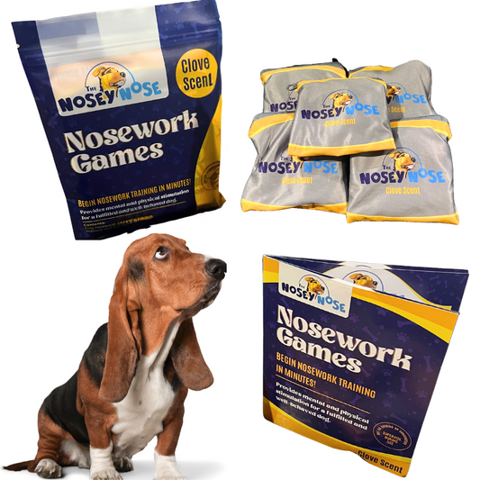 The Nosey Nose Dog Clove Scent Training Kit with 5 Scented Zipper Pouches and Brain Puzzle Games